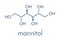 Mannitol mannite, manna sugar molecule. Used as sweetener, drug, etc. Skeletal formula.