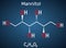 Mannitol, sugar alcohol, a sorbitol isomer molecule. It is used as a sweetener and medication. Structural chemical formula on the