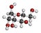 Mannose (D-mannose) sugar molecule. Epimer of glucose. Atoms are represented as spheres with conventional color coding: hydrogen (