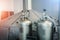 Manometer on brewery equipment steel cylinder with gas in and hop dispenser