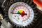 Manometer gauge for measuring gas pressure in the compressor