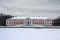 Manor Palace in Kuskovo in winter, Moscow, Russia, view across the pond.