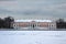 Manor Palace in Kuskovo in winter, Moscow, Russia, view across the pond.