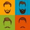 Mans hair set of beards and mustaches vector. Hipster style fashion beards and hair isolated illustration. Peoples