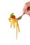 Mans hand holding a fork with pasta