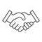 Mans handshake thin line icon. Business shake, deal agreement symbol, outline style pictogram on white background