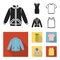 A mans jacket, a tunic, a T-shirt, a business suit. Clothes set collection icons in black, flat style vector symbol