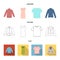 A mans jacket, a tunic, a T-shirt, a business suit. Clothes set collection icons in cartoon,outline,flat style vector