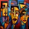 Mans visages with vibrant abstract lines. AI generation