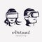 Mans and womans head in VR glasses icon,