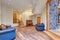 Mansion hallway interior with mixed wood floors