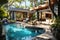Mansion living: modern design, pool, and serene palm trees