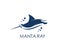 Manta ray animal icon, stingray fish on wave