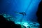 Manta ray in the deep blue ocean