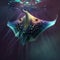 A Manta Rays with neon lights on it’s body Protection of the Deep, generative ai.