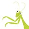 Mantis icon in the corner. Cute cartoon kawaii funny character. Green insect isolated. Praying mantid. Big eyes. Smiling face,