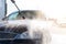 Manual car wash by spraying treated water under high pressure. self-service fast car wash
