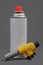 Manual gas torch burner and gas spray can on grey