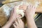 Manual kneading of dough for cooking homemade food