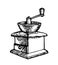Manual mill for production of flour and ground coffee. Obsolete old retro technology. Grind into powder. Hand drawn