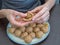 Manual production of cookies for the holiday. Preparation of Egyptian cookies `Kahk El Eid` - cookies of El Fitr Islamic Feast.