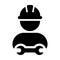 Manual worker icon vector male construction service person profile avatar with hardhat helmet and wrench or spanner tool in glyph