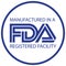 Manufactured in a FDA registered facility icon in round and blue white combination