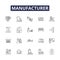 Manufacturer line vector icons and signs. Maker, Fabricator, Supplier, Manufacturer, Constructor, Crafter, Converter