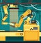 Manufacturing auto assembly line with robotic arms. Technology and engineering vector concept