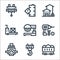 Manufacturing line icons. linear set. quality vector line set such as coal, hook, power press, drill, saw machine, trolley,