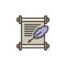 Manuscript paper and feather pen filled outline icon