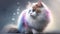 Manx Cat Medium Shot White Pink Blue Magical Fantasy Bokeh. Generative AI