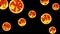 Many abstract fire balls flying on black background. Fire sphere slowly float. Loop animation.