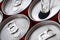 Many aluminium soda drink cans. Advertising for Soda drinks or tin cans mass manufacturing