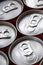 Many aluminium soda drink cans. Advertising for Soda drinks or tin cans mass manufacturing