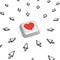 Many arrow cursors mouse clicking red heart button or link