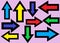 Many arrows pointing in various directions with bold black outlines and in multiple colors