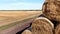 Many bales straw field. Many bales rolls wheat straw stacked together in field