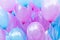 Many balloons on a string, close-up abstract background