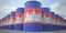 Many barrels with flag of Cambodia. Oil or chemical industry supply related 3D rendering