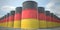 Many barrels with flag of Germany. Oil or chemical industry supply related 3D rendering