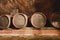 Many barrels of wine stored on shelf in cellar