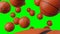 Many basketball balls on green chroma key.