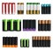 Many batteries of different types on white background, collage