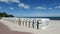 Many beach chairs stand side by side on the long, fine sandy beach on the Baltic Sea in Hohwacht, Schleswig-Holstein, Germany, Eur