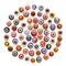 Many beads of colored glass. colored Venetian glass, Murano glass, millefiori. Flat lay, top view
