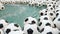 Many Black and White Soccer Balls Background. Football Balls Swimming in a Pure Water