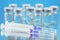 Many bottles of covid-19 coronavirus vaccine, production medicine vaccine