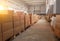 Many boxes of warehouse products are stored in the warehouse. The concept of renting a warehouse for storing products. Copy space