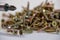 Many brass colored wood screws